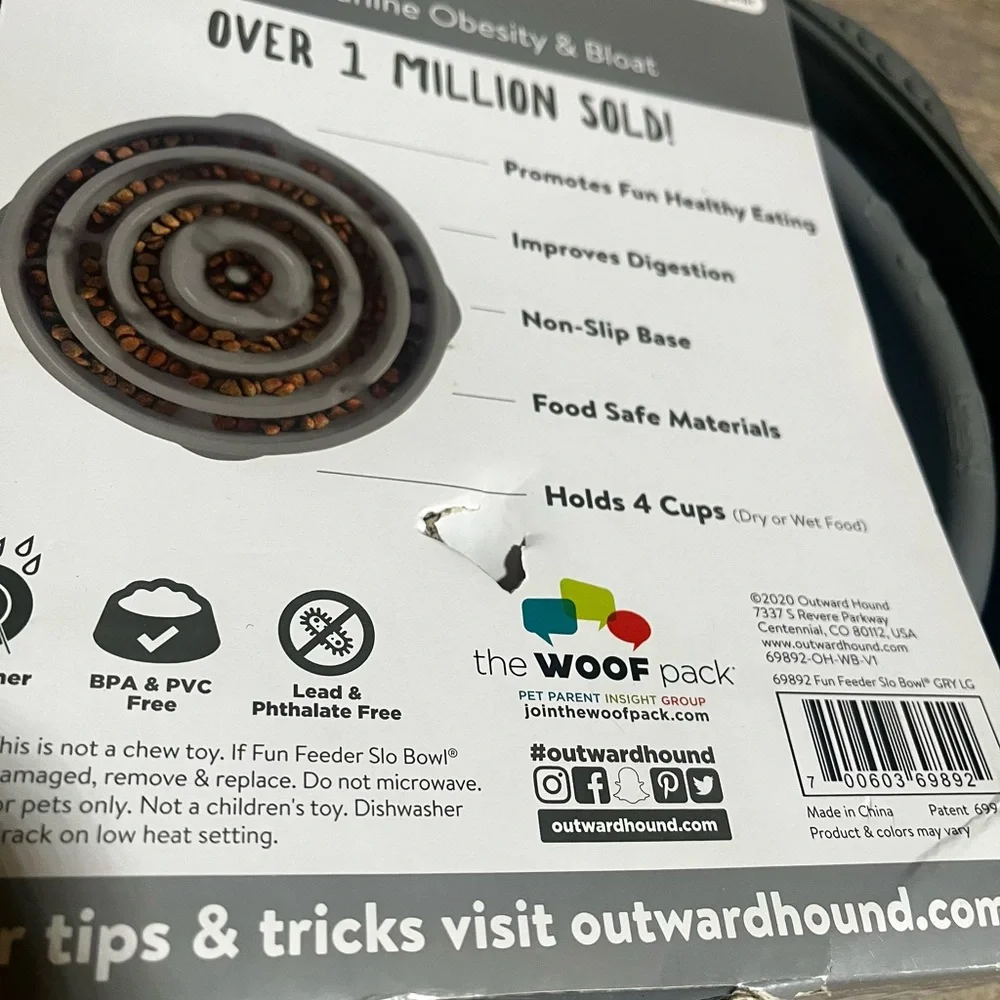 New Outward Hound Gray Fun Feeder Slo Bowl